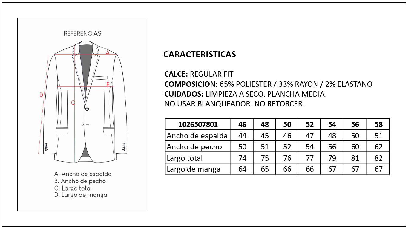 Tabla de Medidas Sacos Britches